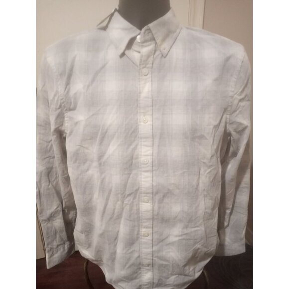 Express Shirt Mens Small S White Gray Plaid Button Up Long Sleeve MSRP $69 New - Picture 1 of 12